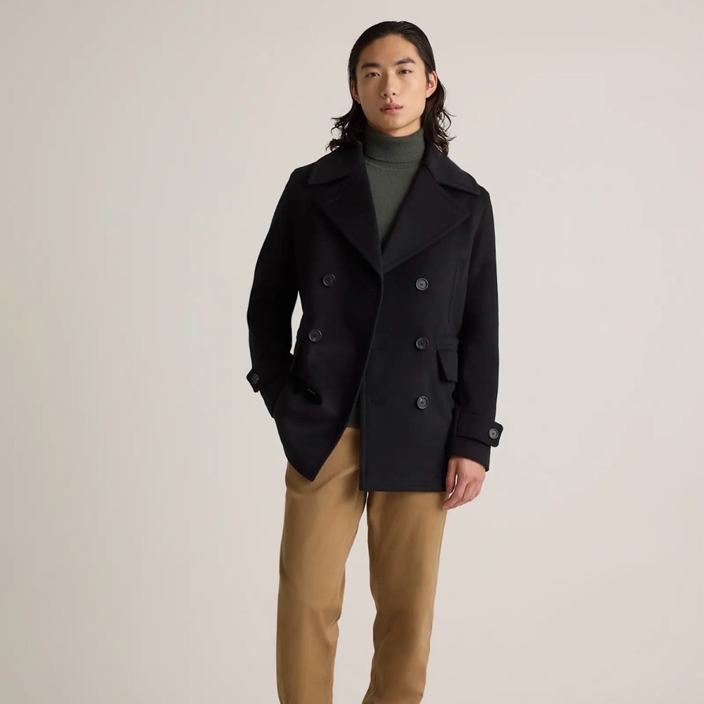 Quince Men's Italian Wool and Cashmere Peacoat in Black Size Medium 831